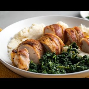 Keto Bacon Wrapped Chicken [with Cauliflower Puree]