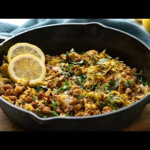 Keto Brussels Sprouts & Pork Recipe [Easy Skillet Meal]