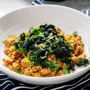 Chorizo, Spinach, & Cauliflower Rice Bowl [Great for Keto Meal Prep]