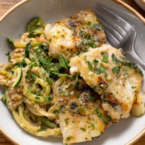 Keto Parsley Cod with Walnut Zoodles [Easy Low-Carb Lunch Recipe]